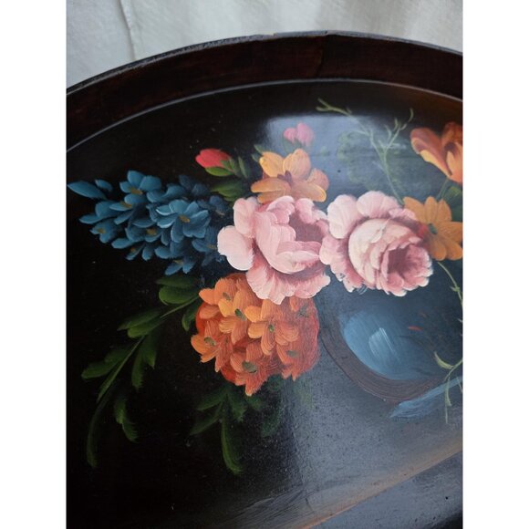 Handpainted Vintage Floral Tray Moody Dark Still Life Roses Tulips - Picture 2 of 10